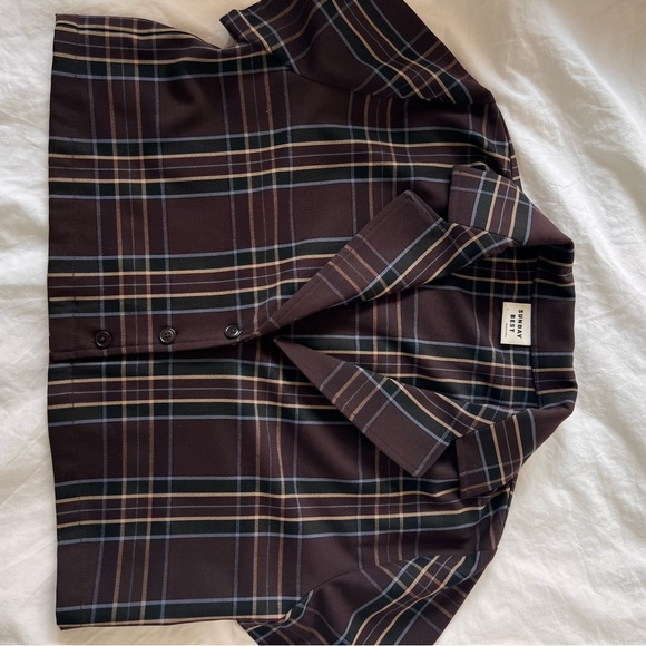 Brown plaid button up collard top - Picture 5 of 6